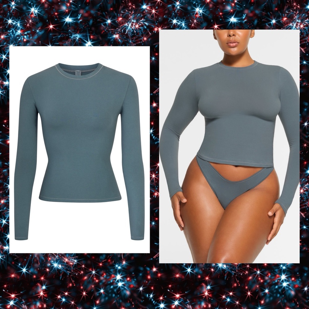 SKIMS Cotton Jersey Long Sleeve T-Shirt Kyanite New